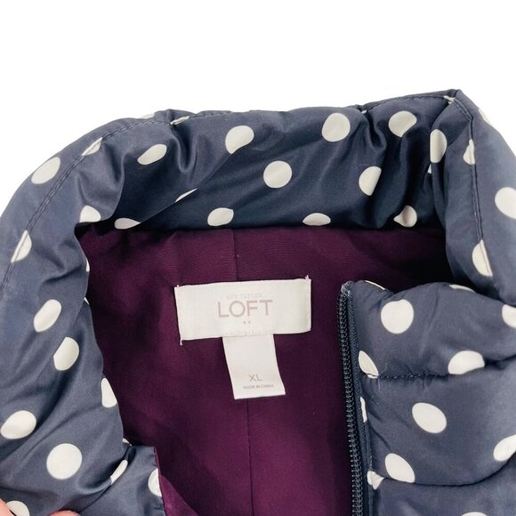 Navy White Polka Dot Puffer Vest Loft Womens XL - Picture 2 of 7